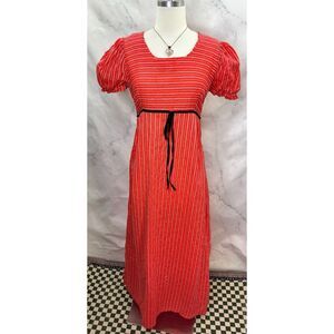 Vintage 70s Prairie Maxi Dress Sz M Empire Waist Cottagecore Red Regencycore